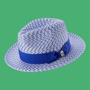 MONTIQUE MEN'S ROYAL-WHITE WEAVE PATTERNED FEDORA HAT. H96